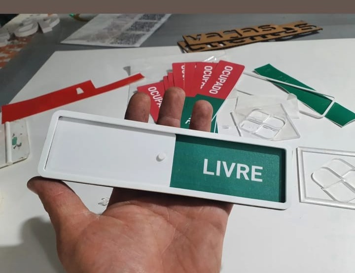Placa em acrilico livre ocupado, placa com frente movel livre e ocupado